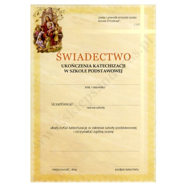 ŚWIADECTWO UKOŃCZENIA KATECHIZACJI W SZKOLE PODSTAWOWEJ - foramt A5 - 51305
