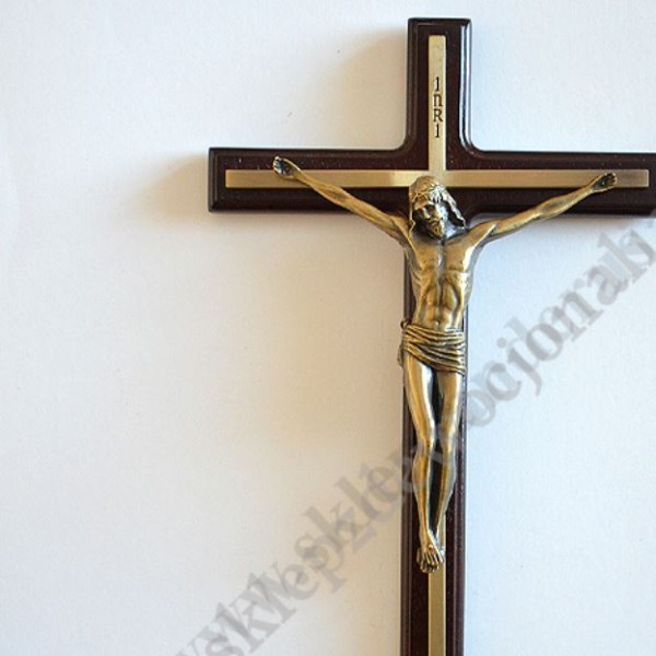 KRZYŻ Z WSTAWKĄ METALOWĄ ZŁOTĄ - wys. 26 cm - 87147