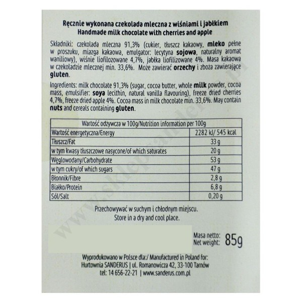 CZEKOLADA RADOŚCI - mleczna z wiśniami i jabłkiem - 56195