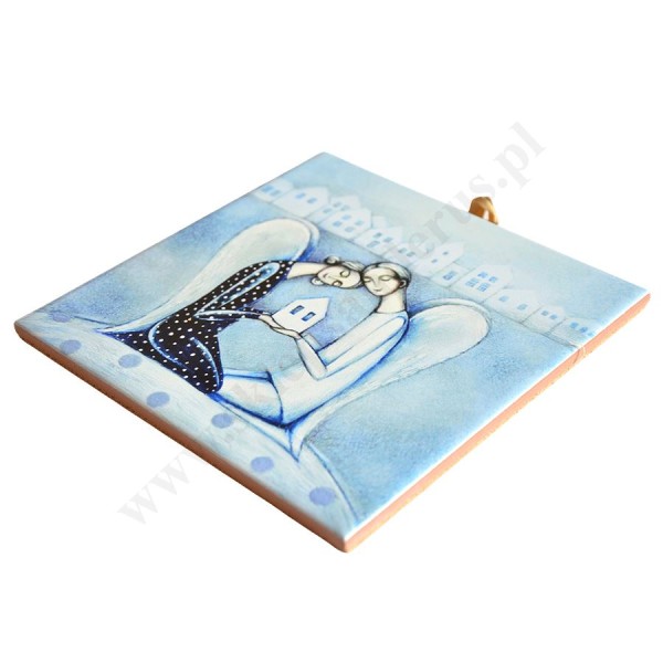 ANIOŁY Z DOMKIEM - obrazek na ceramice 15 x 15 cm - 30856