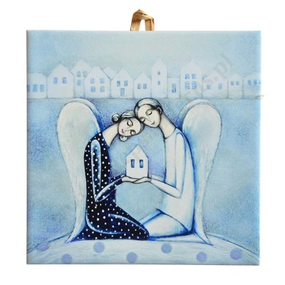 ANIOŁY Z DOMKIEM - obrazek na ceramice 10 x 10 cm - 30835