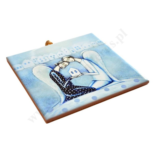 ANIOŁY Z DOMKIEM - obrazek na ceramice 10 x 10 cm - 30835