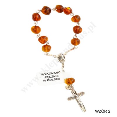 DZIESIĄTEK RÓŻAŃCA BURSZTYN - SREBRO - mix wzorów - 69528