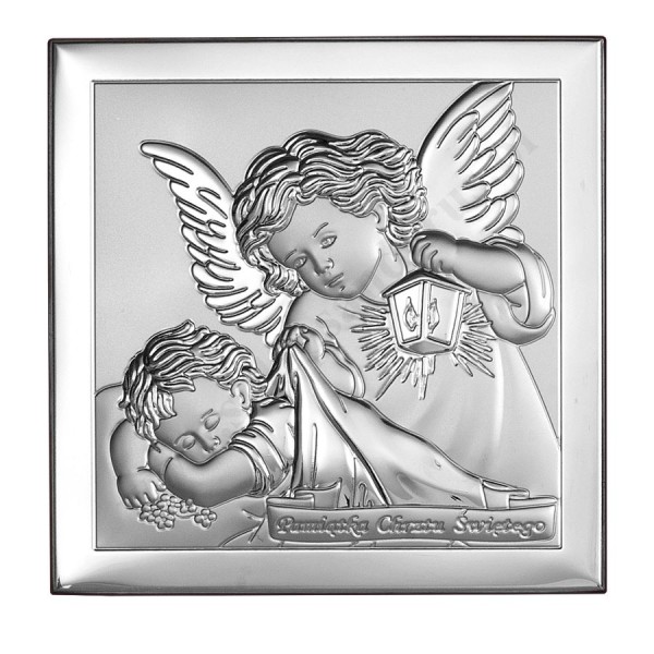 ANIOŁ STRÓŻ - OBRAZEK SREBRNY 12 x 12 cm - 6430/2X