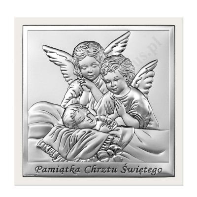 ANIOŁ STRÓŻ - OBRAZEK SREBRNY 14 x 14 cm - 6444/2XW