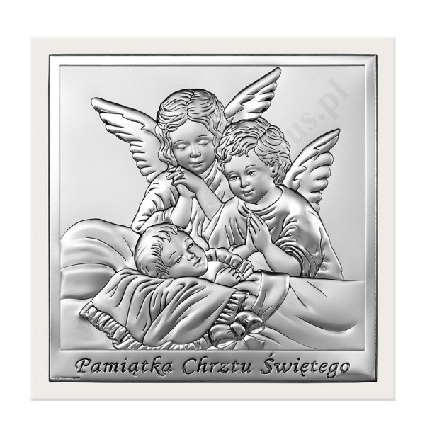 ANIOŁ STRÓŻ - OBRAZEK SREBRNY 14 x 14 cm - 6444/2XW