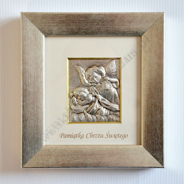 ANIOŁ STRÓŻ - OBRAZEK SREBRNY W RAMCE - 85487