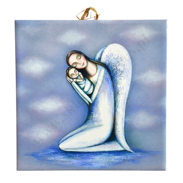 ANIOŁ I DZIECKO - obrazek na ceramice 15 x 15 cm - 56951