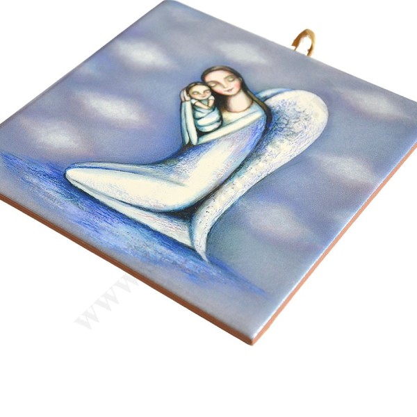 ANIOŁ I DZIECKO - obrazek na ceramice 15 x 15 cm - 56951