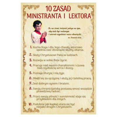PLAKAT - 10 ZASAD MINISTRANTA I LEKTORA - format 33,5 x 49 cm - 1298