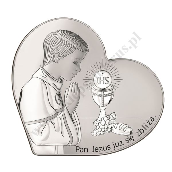 PAMIĄTKA I KOMUNII ŚWIĘTEJ - OBRAZEK SREBRNY 11 x 9.5 cm - 6750S/2O