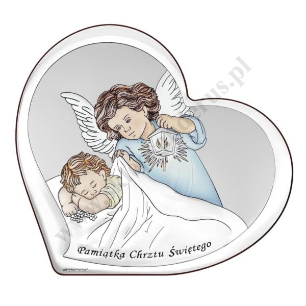 ANIOŁ STRÓŻ - OBRAZEK SREBRNY 15.5 x 14 cm - 6449/3C