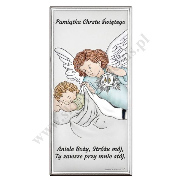 ANIOŁ STRÓŻ - OBRAZEK SREBRNY 8.5 x 19 cm - 6656/3COL ANIOŁ STRÓŻ - OBRAZEK SREBRNY 8.5 x 19 cm - 6656/3COL