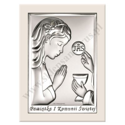 PAMIĄTKA I KOMUNII ŚWIĘTEJ - OBRAZEK SREBRNY 11 x 15 cm - 6491/2XAW