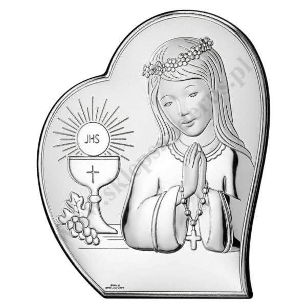 PAMIĄTKA I KOMUNII ŚWIĘTEJ - OBRAZEK SREBRNY 12 x 14.5 cm - 81094/2L PAMIĄTKA I KOMUNII ŚWIĘTEJ - OBRAZEK SREBRNY 12 x 14.5 cm - 81094/2L