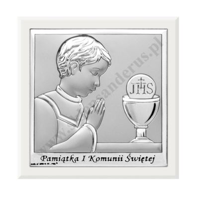 PAMIĄTKA I KOMUNII ŚWIĘTEJ - OBRAZEK SREBRNY  14 x 14 cm - 6568/2XOW