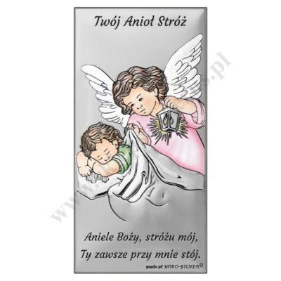 ANIOŁ STRÓŻ - OBRAZEK SREBRNY 10 x 20 cm - 6753/2XRCOL