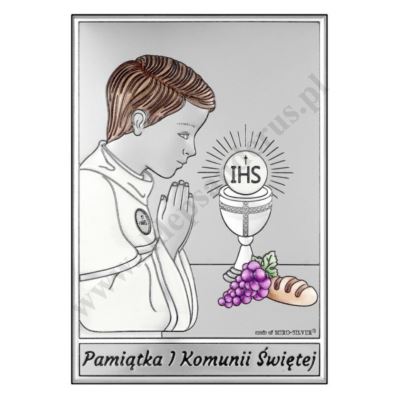 PAMIĄTKA I KOMUNII ŚWIĘTEJ - OBRAZEK SREBRNY 6 x 9 cm - 6795/2OCOL