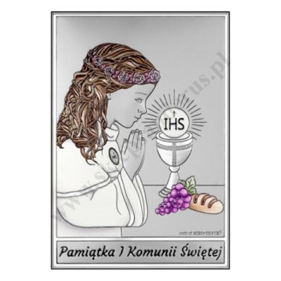 PAMIĄTKA I KOMUNII ŚWIĘTEJ - OBRAZEK SREBRNY 6 x 9 cm - 6795/2ACOL