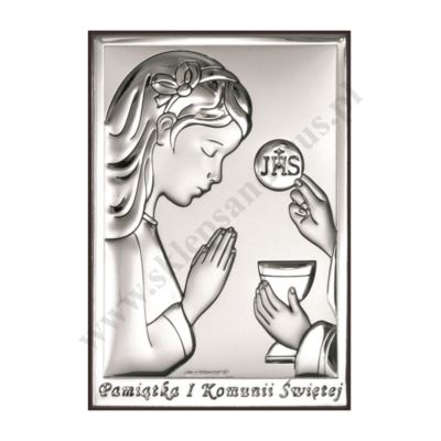 PAMIĄTKA I KOMUNII ŚWIĘTEJ - OBRAZEK SREBRNY 6 x 9 cm - 6491/2A