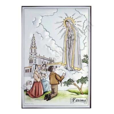 MATKA BOŻA FATIMSKA - OBRAZEK SREBRNY KOLORYZOWANY 13 x 18 cm - 8412A13CER