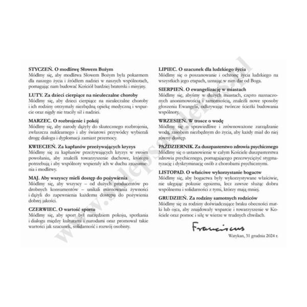 PAPIESKA ŚWIATOWA SIEĆ MODLITW - INTENCJE MODLITEWNE NA ROK 2026 - folder - 57108