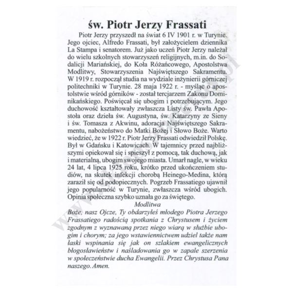 ŚW. PIOTR JERZY FRASSATI  - obrazek 6.5 x 10 cm - paczka 100 szt. - 6904