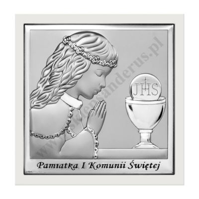 PAMIĄTKA I KOMUNII ŚWIĘTEJ - OBRAZEK SREBRNY 14 x14 cm - 6568/2XWA