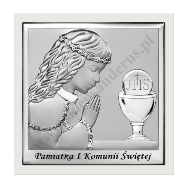 PAMIĄTKA I KOMUNII ŚWIĘTEJ - OBRAZEK SREBRNY 14 x14 cm - 6568/2XWA