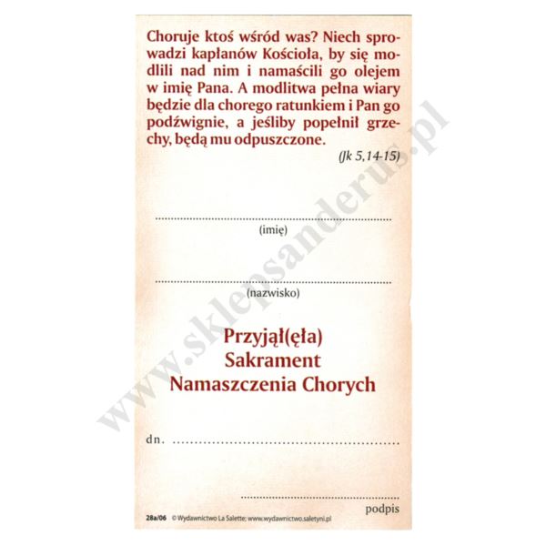 PAN JEZUS - SAKRAMENT NAMASZCZENIA CHORYCH - obrazek 7 x 13 cm - paczka 100 szt. - 87094
