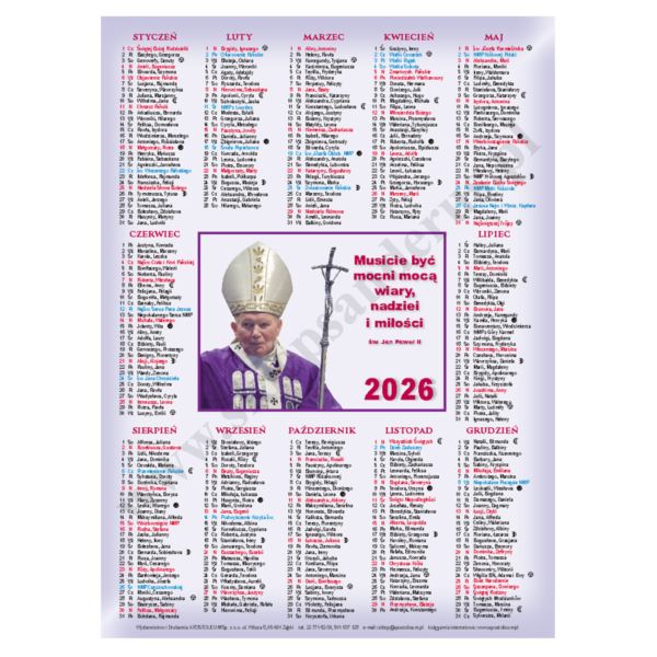 KALENDARZ NA ROK 2026 - ŚW. JAN PAWEŁ II - jednokartkowy - 59079