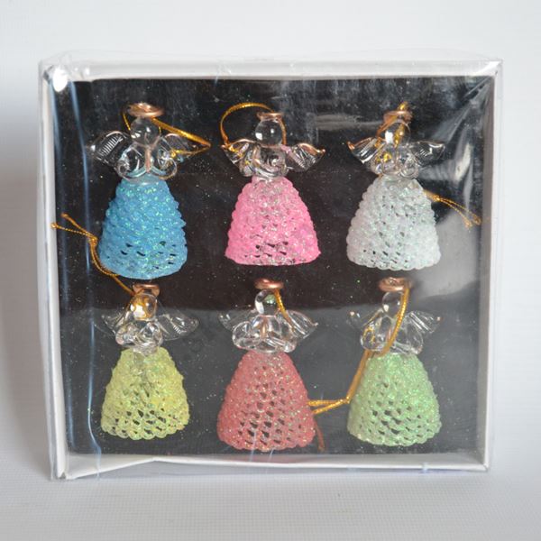 ANIOŁEK SZKLANY - wys. 5.5 cm - 6 szt. w zestawie, mix kolorów - 47488