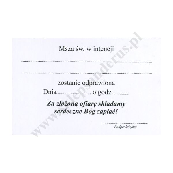 INTENCJE MSZY ŚWIĘTEJ - obrazek 10 x 6.5 cm - paczka 100 szt. - 30298