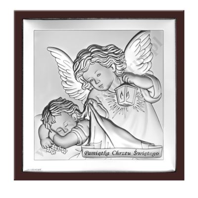 ANIOŁ STRÓŻ - OBRAZEK SREBRNY 9.7 x 9.7 cm - 6430/2WM