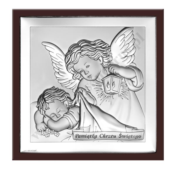 ANIOŁ STRÓŻ - OBRAZEK SREBRNY 9.7 x 9.7 cm - 6430/2WM