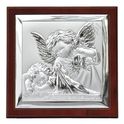 ANIOŁ STRÓŻ - OBRAZEK SREBRNY 14 x 14 cm - 6430/2XWM