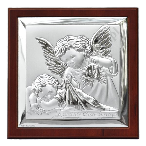 ANIOŁ STRÓŻ - OBRAZEK SREBRNY 14 x 14 cm - 6430/2XWM