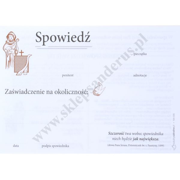 DRUK SPOWIEDŹ - format C6 - paczka 25 szt. - 68679