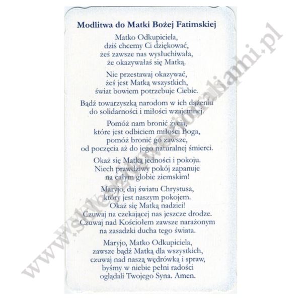 MATKA BOŻA FATIMSKA - obrazek 6.5 x 11 cm - paczka 100 szt. - 30158