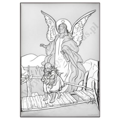 ANIOŁ STRÓŻ - OBRAZEK SREBRNY 9 x 13 cm - 6844/2X