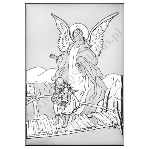 ANIOŁ STRÓŻ - OBRAZEK SREBRNY 9 x 13 cm - 6844/2X