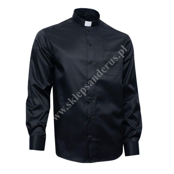 KOSZULA KAPŁAŃSKA - DŁUGI RĘKAW CZARNY - 100% BAWEŁNY