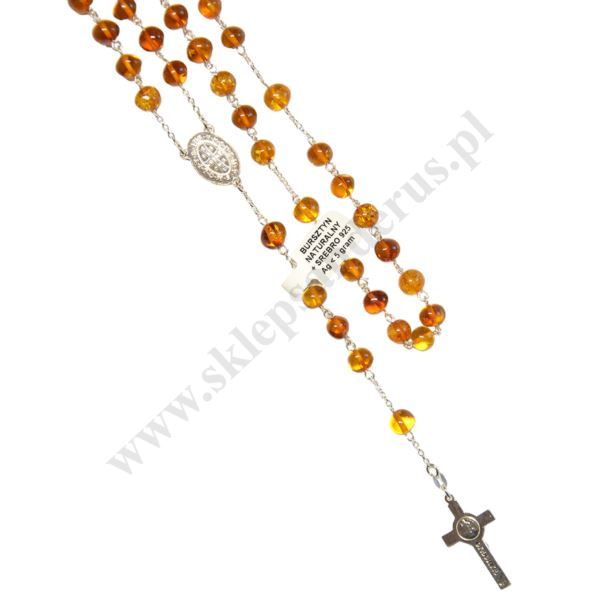 RÓŻANIEC BURSZTYN NA SREBRZE - 0867