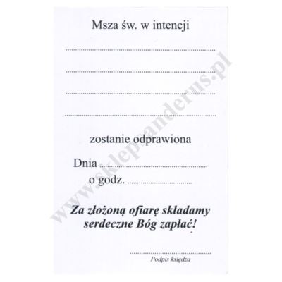 BŁ. KARD. STEFAN WYSZYŃSKI - INTENCJE MSZY ŚWIĘTEJ - obrazek 6.5 x 10 cm - paczka 100 szt. - 72625