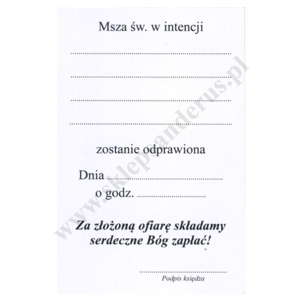 BŁ. KARD. STEFAN WYSZYŃSKI - INTENCJE MSZY ŚWIĘTEJ - obrazek 6.5 x 10 cm - paczka 100 szt. - 72625
