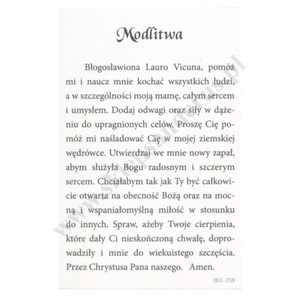 BŁ. LAURA VICUNA   - obrazek 6.5 x 10 cm - paczka 100 szt. - 83970