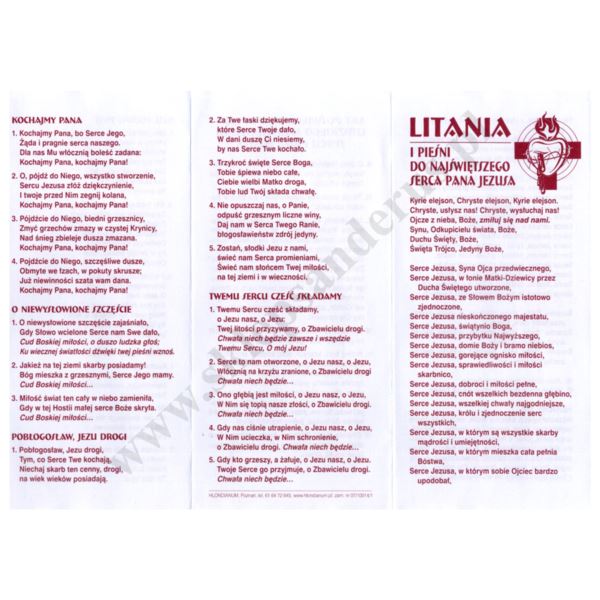 LITANIA I PIEŚNI DO NAJŚWIĘTSZEGO SERCA PANA JEZUSA - folder 10 x 21 cm - komplet 25 szt. - 68165
