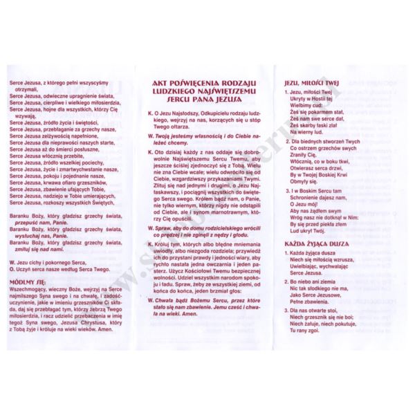 LITANIA I PIEŚNI DO NAJŚWIĘTSZEGO SERCA PANA JEZUSA - folder 10 x 21 cm - komplet 25 szt. - 68165