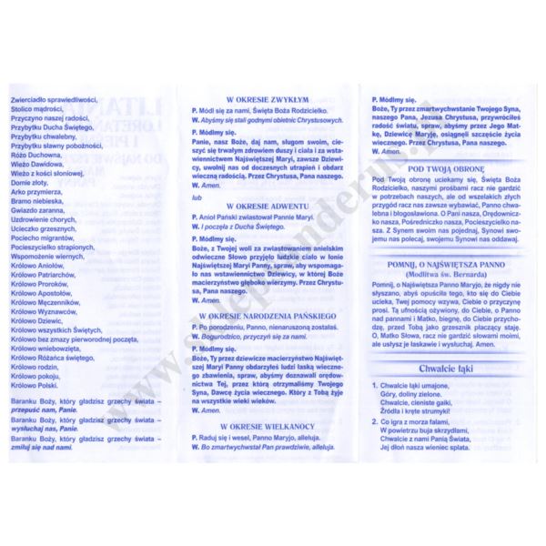 LITANIA LORETAŃSKA I PIEŚNI DO NAJŚWIĘTSZEJ MARYI PANNY - folder 10 x 21 cm - komplet 25 szt. - 50877