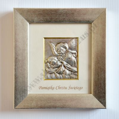 ANIOŁ STRÓŻ - OBRAZEK SREBRNY W RAMCE - 85487